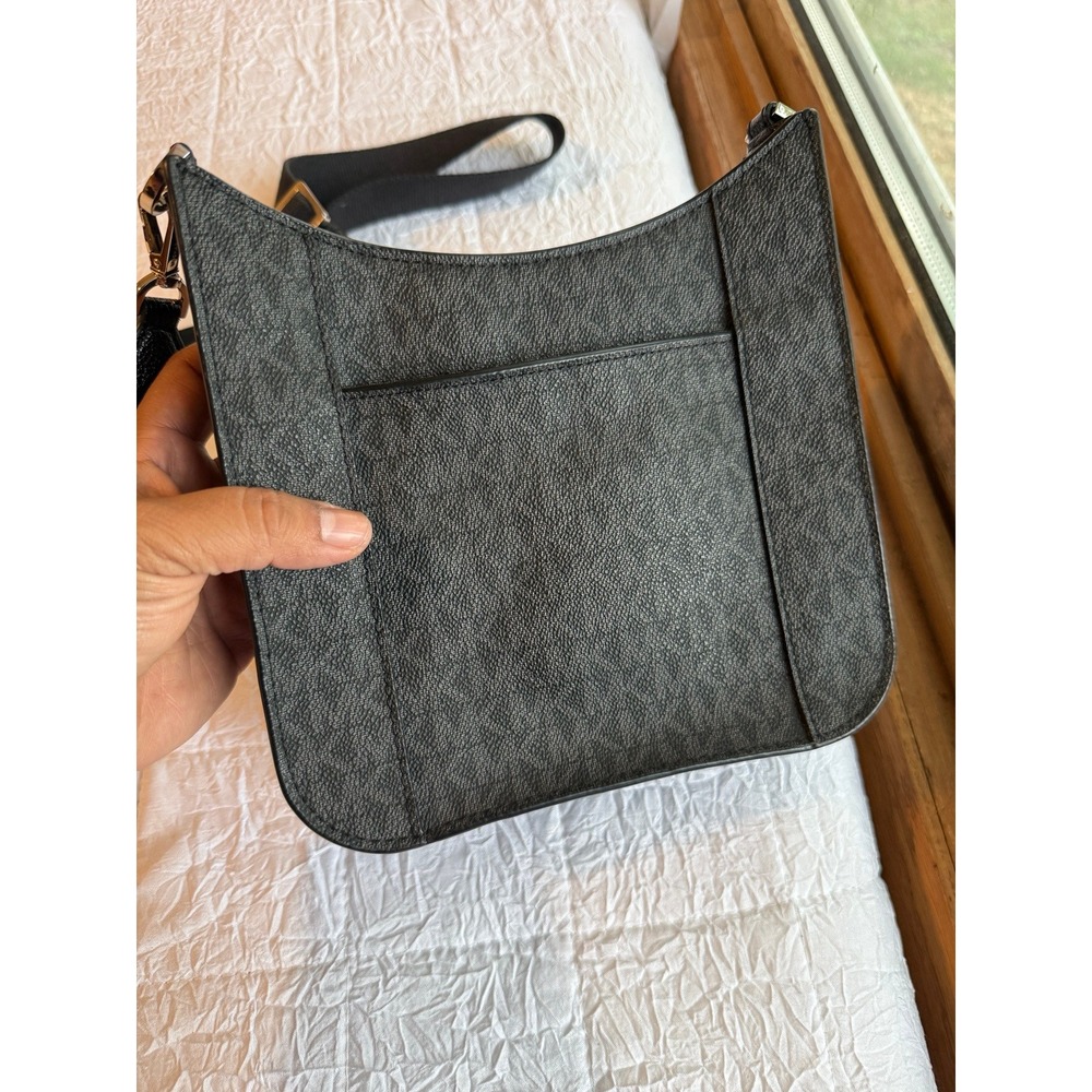 Michael Kors Black Signature Logo Crossbody Bag Silver Hardware Wide Strap